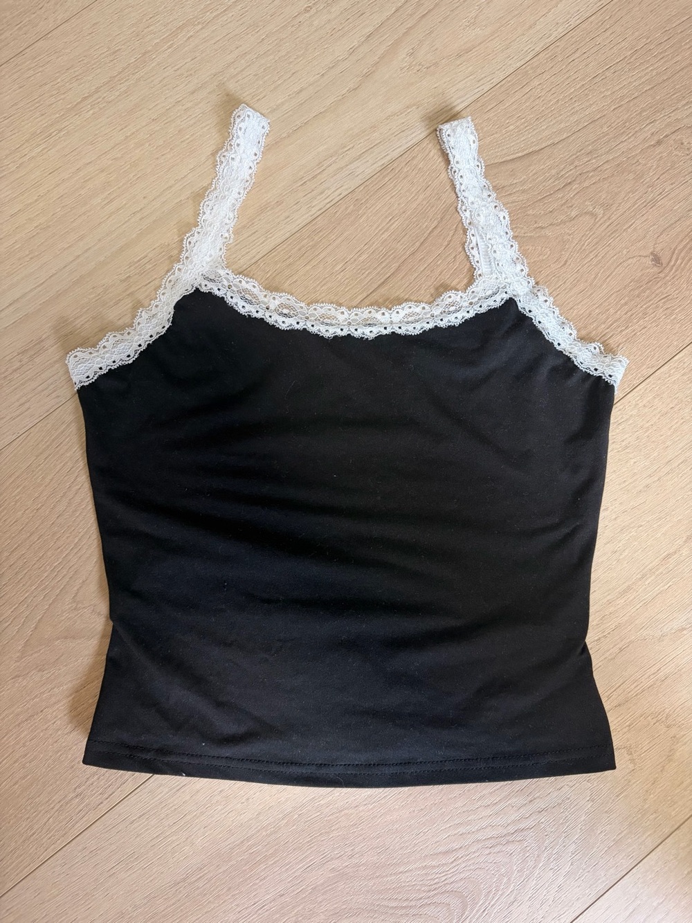 SHEIN Black Camisole with White Lace Trim